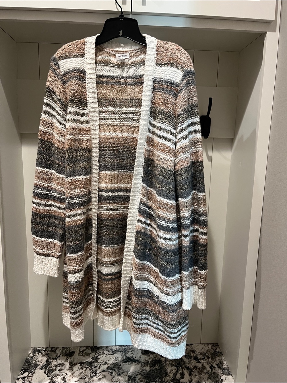 Westport Open-Front Striped Cardigan in Brown, Cream, Gray, Tan